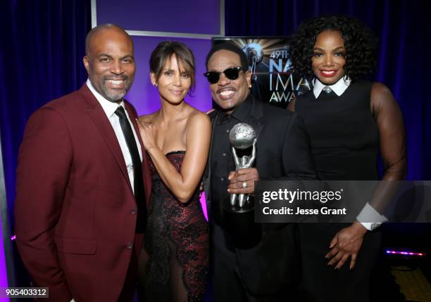 Chris Spencer, Halle Berry, Charlie Wilson, recipient of the Music Makes a Difference Honor, and Tai Beauchamp attend the 49th NAACP Image Awards at...