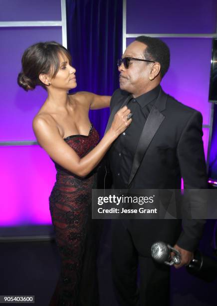 Halle Berry and Charlie Wilson, recipient of the Music Makes a Difference Honor, attend the 49th NAACP Image Awards at Pasadena Civic Auditorium on...