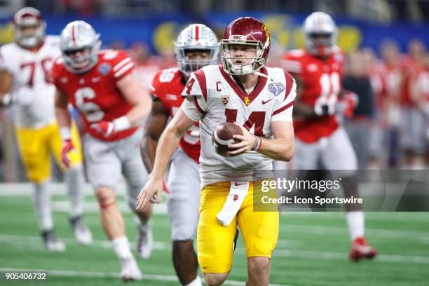 Trojans quarterback Sam Darnold runs up field during the Cotton Bowl Classic matchup between the USC Trojans and Ohio State Buckeyes on December 29...