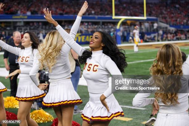 The USC Song Girls perform during the Cotton Bowl Classic matchup between the USC Trojans and Ohio State Buckeyes on December 29 at the AT&T Stadium...