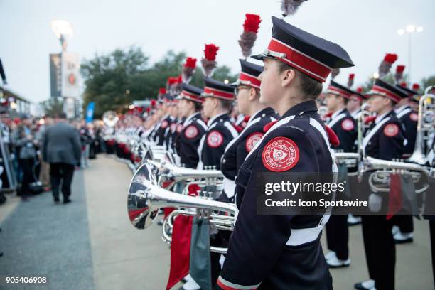 The Ohio State Marching Band performs during a pep rally prior to the Cotton Bowl Classic matchup between the USC Trojans and Ohio State Buckeyes on...