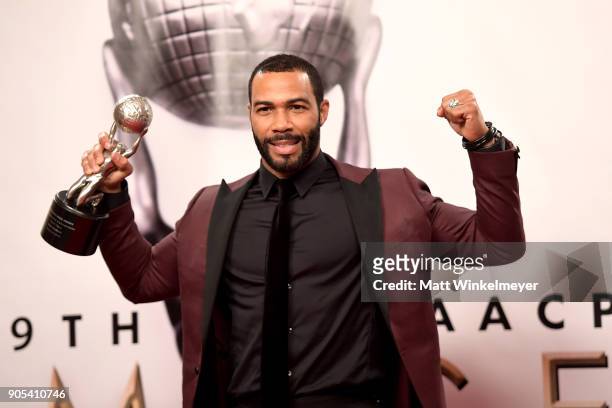 Omari Hardwick, winner of the Outstanding Actor in a Drama Series award for 'Power,' poses in the press room for the 49th NAACP Image Awards at...