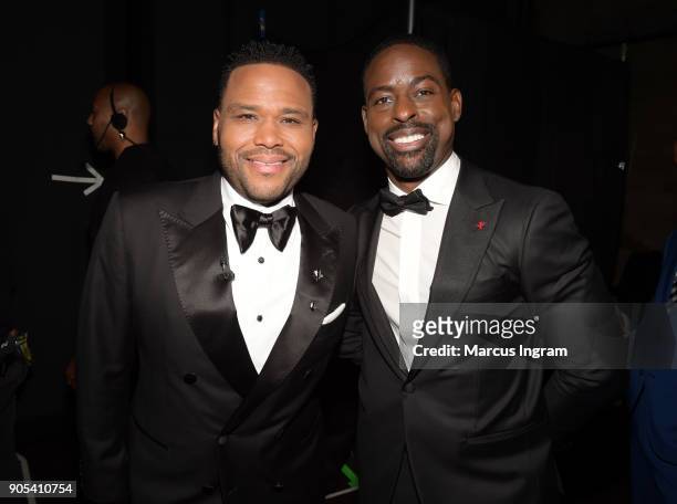 Anthony Anderson and Sterling K. Brown attend the 49th NAACP Image Awards at Pasadena Civic Auditorium on January 15, 2018 in Pasadena, California.