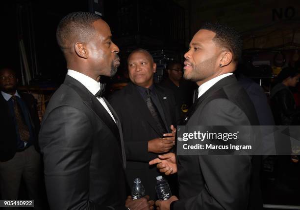 Sterling K. Brown and Anthony Anderson attend the 49th NAACP Image Awards at Pasadena Civic Auditorium on January 15, 2018 in Pasadena, California.