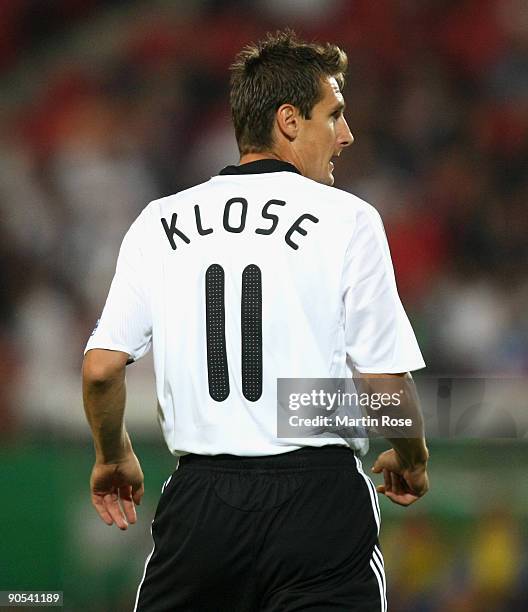 Miroslav Klose of Germany poses during the FIFA 2010 World Cup Group 4 Qualifier match between Germany and Azerbaijan at the AWD Arena on September...