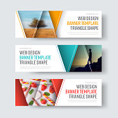 Set of vector white banners with triangular elements for a photo.