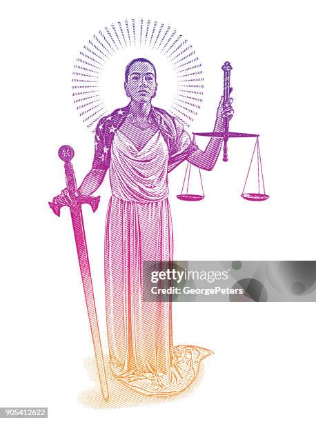african american lady justice with rebellious expression - supreme court justice stock illustrations