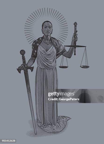 african american lady justice with rebellious expression - hispanic flags vector stock illustrations