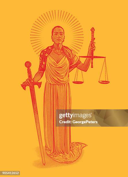african american lady justice with rebellious expression - hispanic flags vector stock illustrations