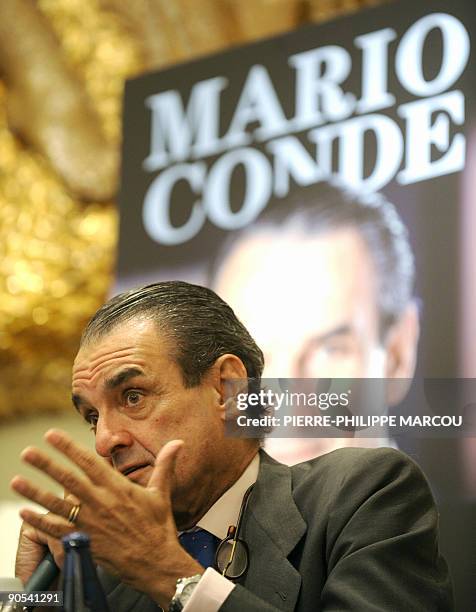 The former chairman of the Banesto bank, Mario Conde, talks to the press during the presentation of his book "Memorias de un preso" on September 10,...