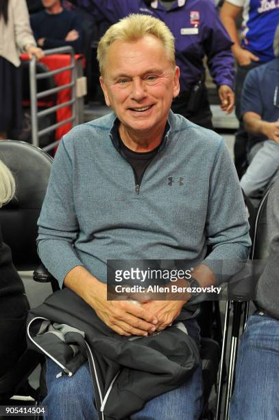 Personality Pat Sajak attends a basketball game between the Los Angeles Clippers and the Houston Rockets at Staples Center on January 15, 2018 in Los...