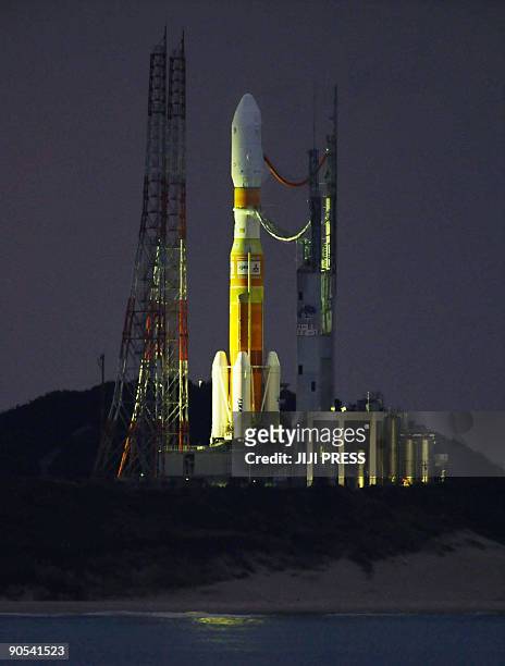 Picture shows Japan's H-IIB rocket, due to carry the H-II Transfer Vehicle to the International Space Station , ready to launch at the Tanegashima...