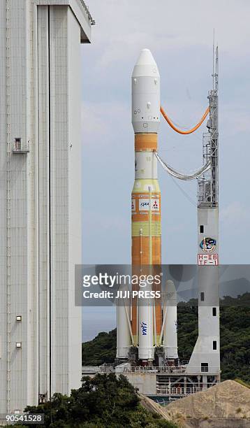 Picture shows Japan's H-IIB rocket, due to carry the H-II Transfer Vehicle to the International Space Station , being moved into position on the...