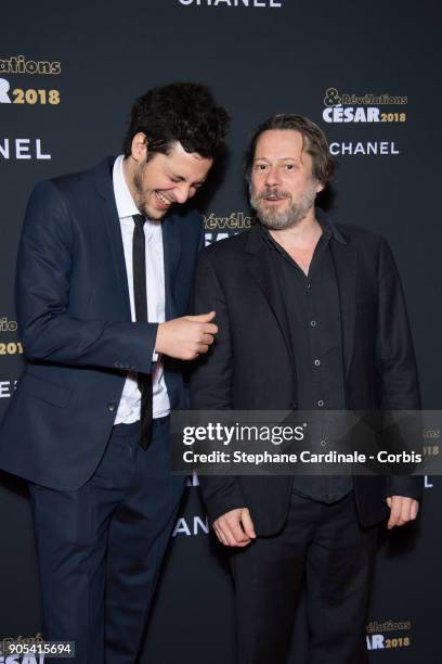 Idir Chender and Mathieu Amalric attend the 'Cesar - Revelations 2018' Party at Le Petit Palais on January 15, 2018 in Paris, France.
