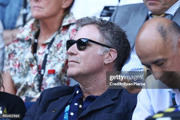 Will Ferrell and his wife Viveca Paulin watch the first round match between Thomas Fabbiano of Italy and Alexander Zverev of Germany on day two of...