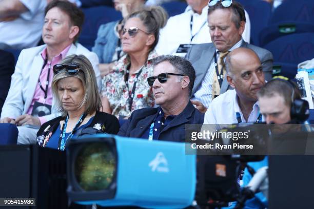 Will Ferrell and his wife Viveca Paulin watch the first round match between Thomas Fabbiano of Italy and Alexander Zverev of Germany on day two of...