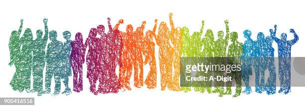 large crowd rainbow scribble - young adult stock illustrations