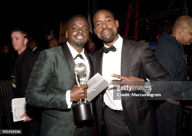 Daniel Kaluuya, winner of Outstanding Actor in a Motion Picture for 'Get Out', and Sterling K. Brown attend the 49th NAACP Image Awards at Pasadena...