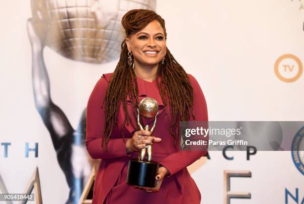 Ava DuVernay, winner of Entertainer of the Year, poses in the press room for the 49th NAACP Image Awards at Pasadena Civic Auditorium on January 15,...