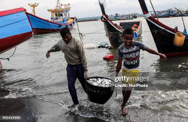 Local fishermen were seen active in the Traditional Fishing Place in Lhokseumawe, Aceh province, Indonesia on January 15, 2018. According to the...