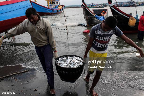 Local fishermen were seen active in the Traditional Fishing Place in Lhokseumawe, Aceh province, Indonesia on January 15, 2018. According to the...