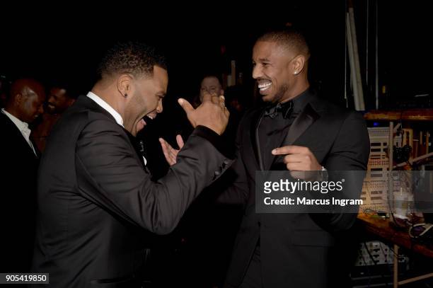 Anthony Anderson and Michael B. Jordan attend the 49th NAACP Image Awards at Pasadena Civic Auditorium on January 15, 2018 in Pasadena, California.