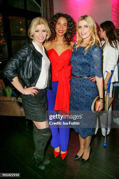 German presenter and model Annica Hansen, German presenter Annabelle Mandeng and German presenter Tanja Buelter during the Bunte New Faces Night at...