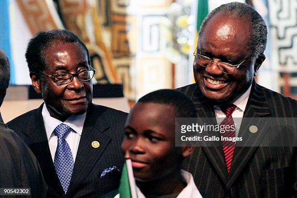 Zimbabwean President Robert Mugabe and Hifikepunya Pohamba from Namibia attend the 29th Southern African Development Community summit on September 7,...