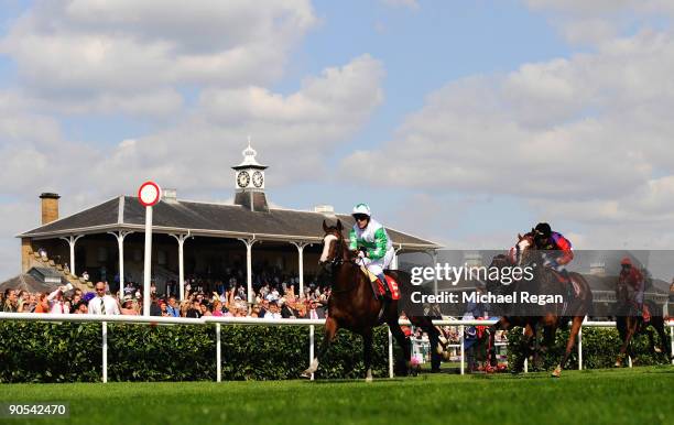 Kieron Fallon rides Coordinated Cut to victory in the the Crownhotel-bawtry.com E.B.F. Maiden Stakes at Doncaster Racecourse on September 10, 2009 in...