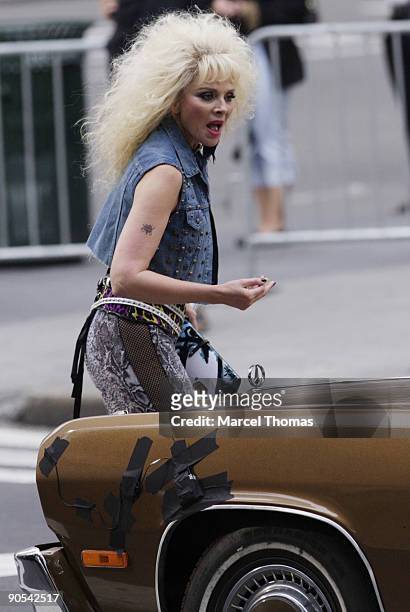 Kim Catrall is seen on the set of the movie"Sex in the City2" on location on the Streets of Manhattan on September 9, 2009 in New York City.