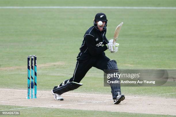 Martin Guptill of New Zealand bats during game four of the One Day International Series between New Zealand and Pakistan at Seddon Park on January...