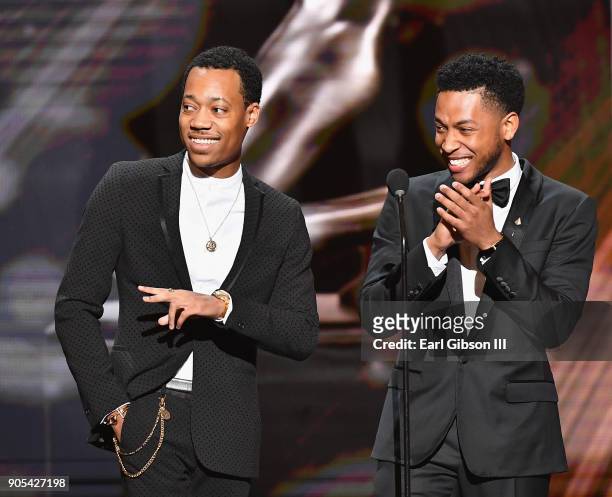 Tyler James Williams and Jacob Latimore onstage at the 49th NAACP Image Awards on January 15, 2018 in Pasadena, California.
