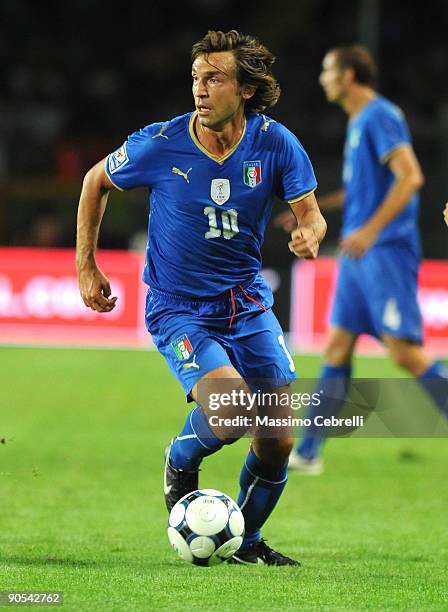 Andrea Pirlo of Italy in action during the FIFA 2010 World Cup Qualifying match between Italy and Bulgaria at Olimpico Stadium on September 9, 2009...