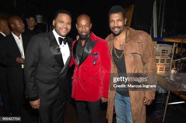 Anthony Anderson, Darrin Henson and Deon Cole attend the 49th NAACP Image Awards at Pasadena Civic Auditorium on January 15, 2018 in Pasadena,...