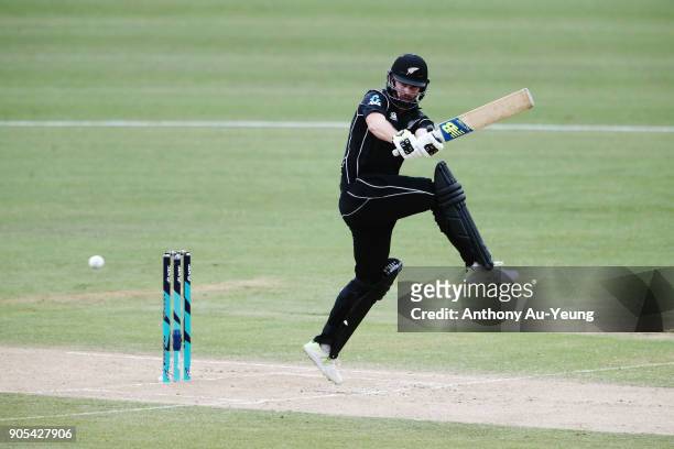 Colin Munro of New Zealand bats during game four of the One Day International Series between New Zealand and Pakistan at Seddon Park on January 16,...