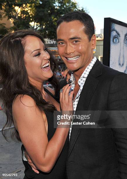 Personalities Lacey Schwimmer and Mark Dacascos arrive on the red carpet of the Los Angeles premiere of "Whiteout" at the Mann Village Theatre on...
