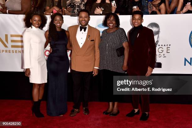 Kyra Anderson, Alvina Stewart, host Anthony Anderson, Doris Hancox, and Nathan Anderson attend the 49th NAACP Image Awards at Pasadena Civic...