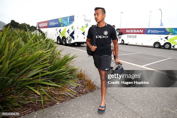 Captain Prithvi Shaw of India arrives during the ICC U19 Cricket World Cup match between India and Papua New Guinea at Bay Oval on January 16, 2018...