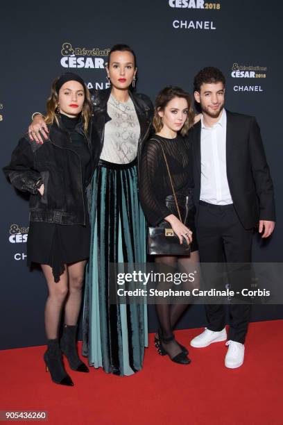 Garance Marillier, Julia Ducournau, Ella Rumpf and Rabah Nait Oufella attend the 'Cesar - Revelations 2018' Party at Le Petit Palais on January 15,...