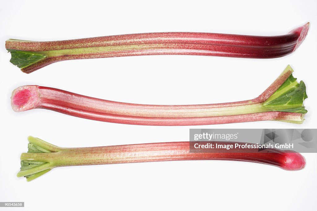 Rhubarb against white background, close up