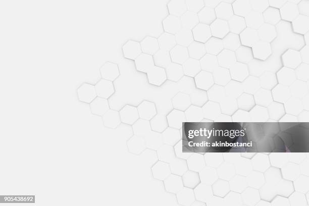 zeshoekige, honingraat abstracte 3d achtergrond - wit stockfoto's en -beelden