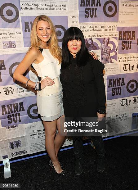 Actress Blake Lively and Anna Sui attend the Anna Sui for Target pop-up store launch party at Anna Sui for Target Pop-Up Store on September 9, 2009...