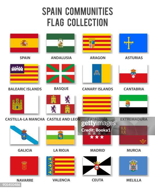 spain communities flag collection - complete - comunidad autonoma de valencia stock illustrations
