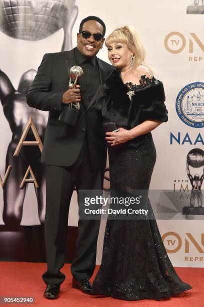 Charlie Wilson and Mahin Wilson attend the 49th NAACP Image Awards - Press Room at Pasadena Civic Auditorium on January 15, 2018 in Pasadena,...
