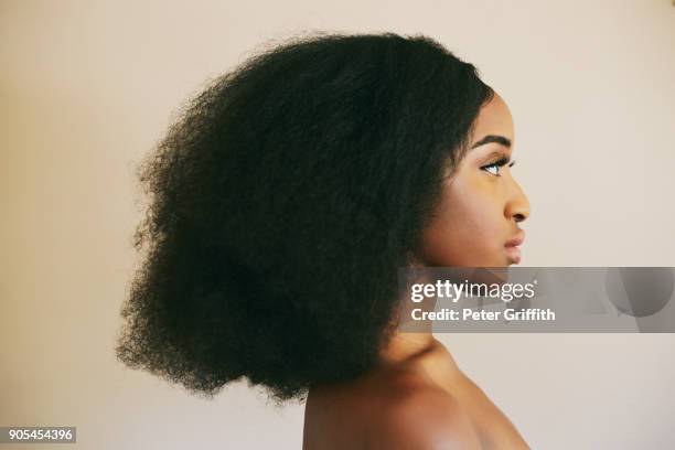 profile of serious mixed race woman - black hair imagens e fotografias de stock