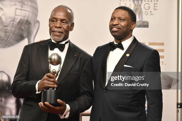 Danny Glover and Derrick Johnson attend the 49th NAACP Image Awards - Press Room at Pasadena Civic Auditorium on January 15, 2018 in Pasadena,...