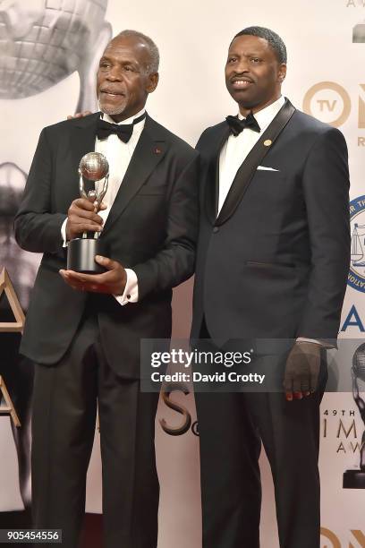 Danny Glover and Derrick Johnson attend the 49th NAACP Image Awards - Press Room at Pasadena Civic Auditorium on January 15, 2018 in Pasadena,...