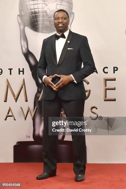 Derrick Johnson attends the 49th NAACP Image Awards - Press Room at Pasadena Civic Auditorium on January 15, 2018 in Pasadena, California.