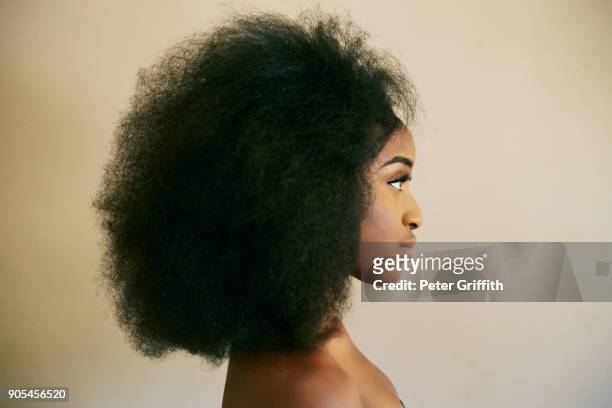profile of serious mixed race woman - kinky stock-fotos und bilder