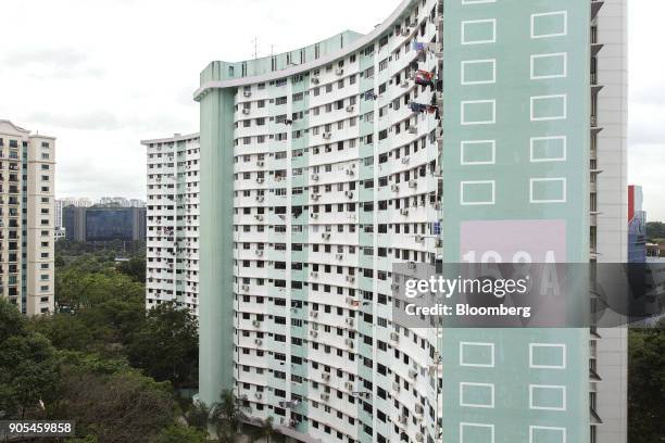 The Butterfly Block, a Housing & Development Board public housing estate, stand in Queenstown estate in Singapore, on Monday, Jan 15, 2018. Singapore...